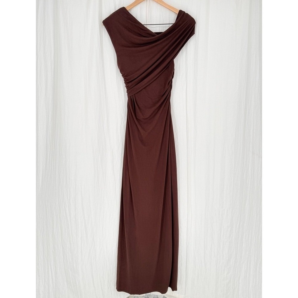 Superdown Alessia One Shoulder Ruched Maxi Dress Brown Small